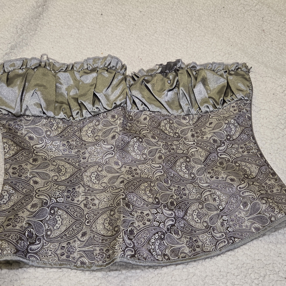 Paisley Corset Top with Ruffle Trim